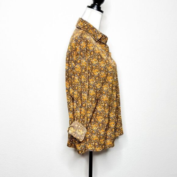 Cider Women's Button-Up Floral Blouse in Brown & Yellow Retro Daisy Print Size S - Picture 3 of 6